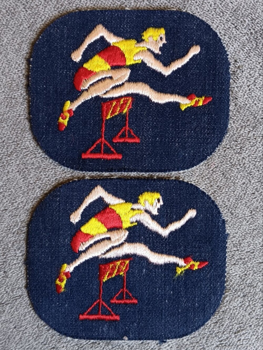 70s Vintage Track & Field Hurdle Dark Denim Sew On Patch Set, Runner Sports